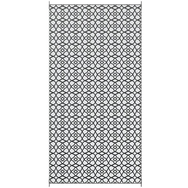 Front. HTUTWOO - 9' x 18 Patio Reversible Outdoor Rug - RV Camping Carpet with Carry Bag, Mud-Resistant Fade-Proof, Foldable Portable Mat - Black White.
