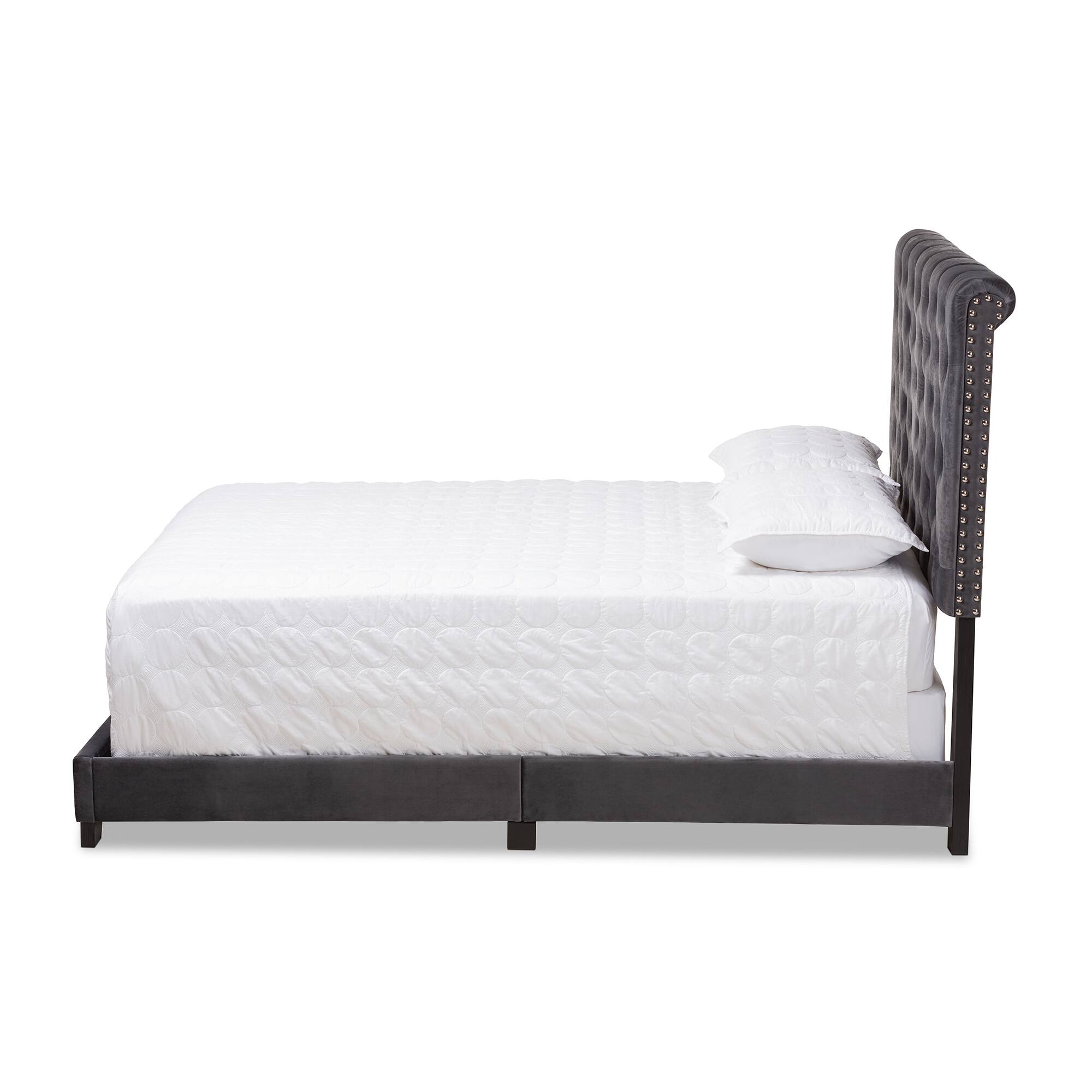 Angle. Baxton Studio - Candace Luxe and Glamour Velvet Upholstered Bed - Dark Grey.