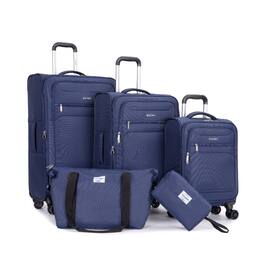 Ropilly - 5 Piece Luggage Set Softshell Suitcase with Spinner Wheels - Blue