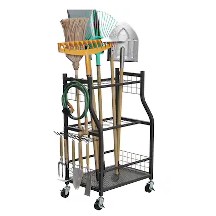 Front. Pure Garden - Garage Garden Tool Organizer Yard Tool Storage Rack with 28 Slots for Handles, Hooks, Cord Wrappers, and Wheels.
