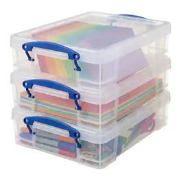 Really Useful Box - 4L Storage Container with Lid and Clip Lock Handles, (3 Pack) - Clear