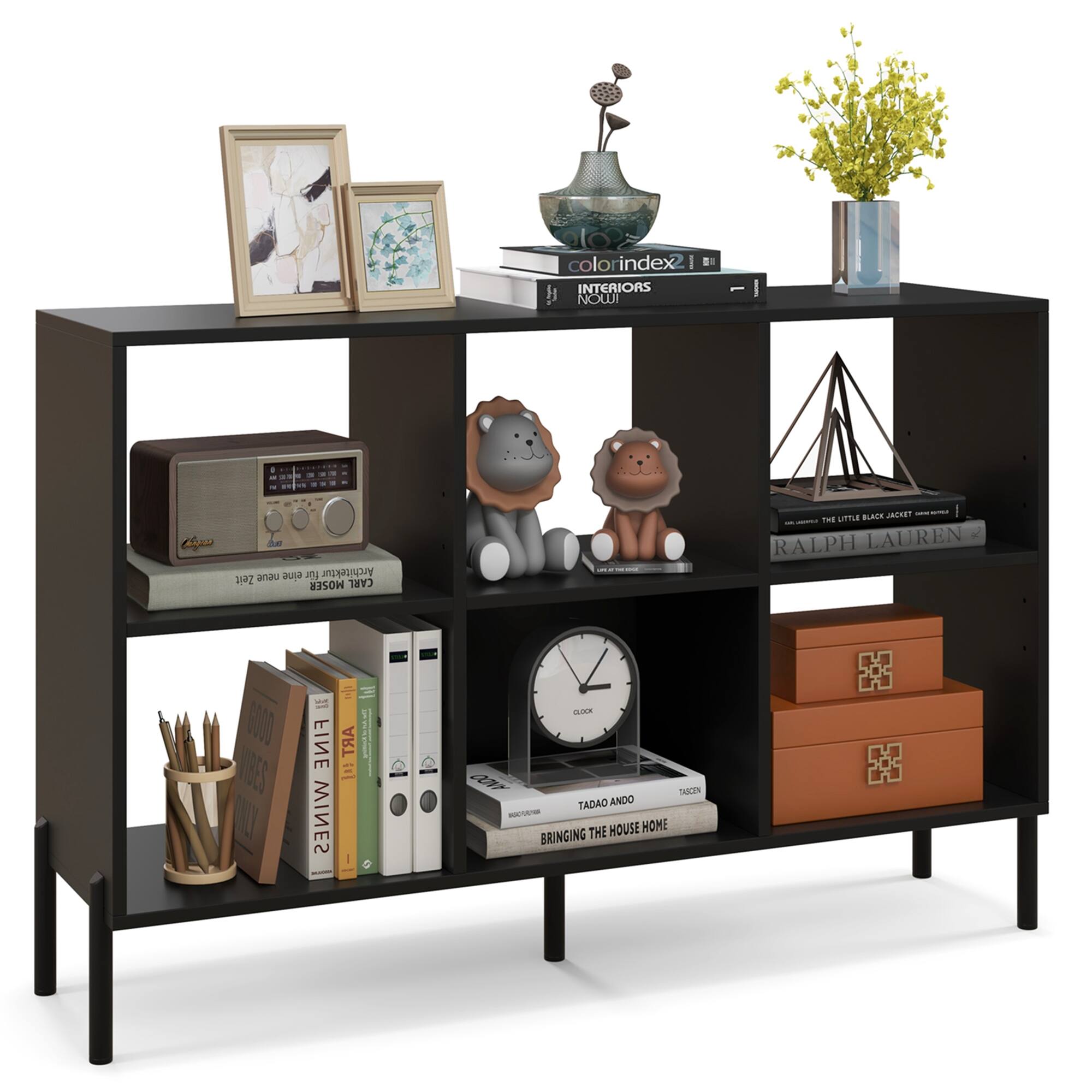 Costway - 6 Cube Storage Shelf Organizer Bookcase Square Cubby Cabinet Bedroom - Black