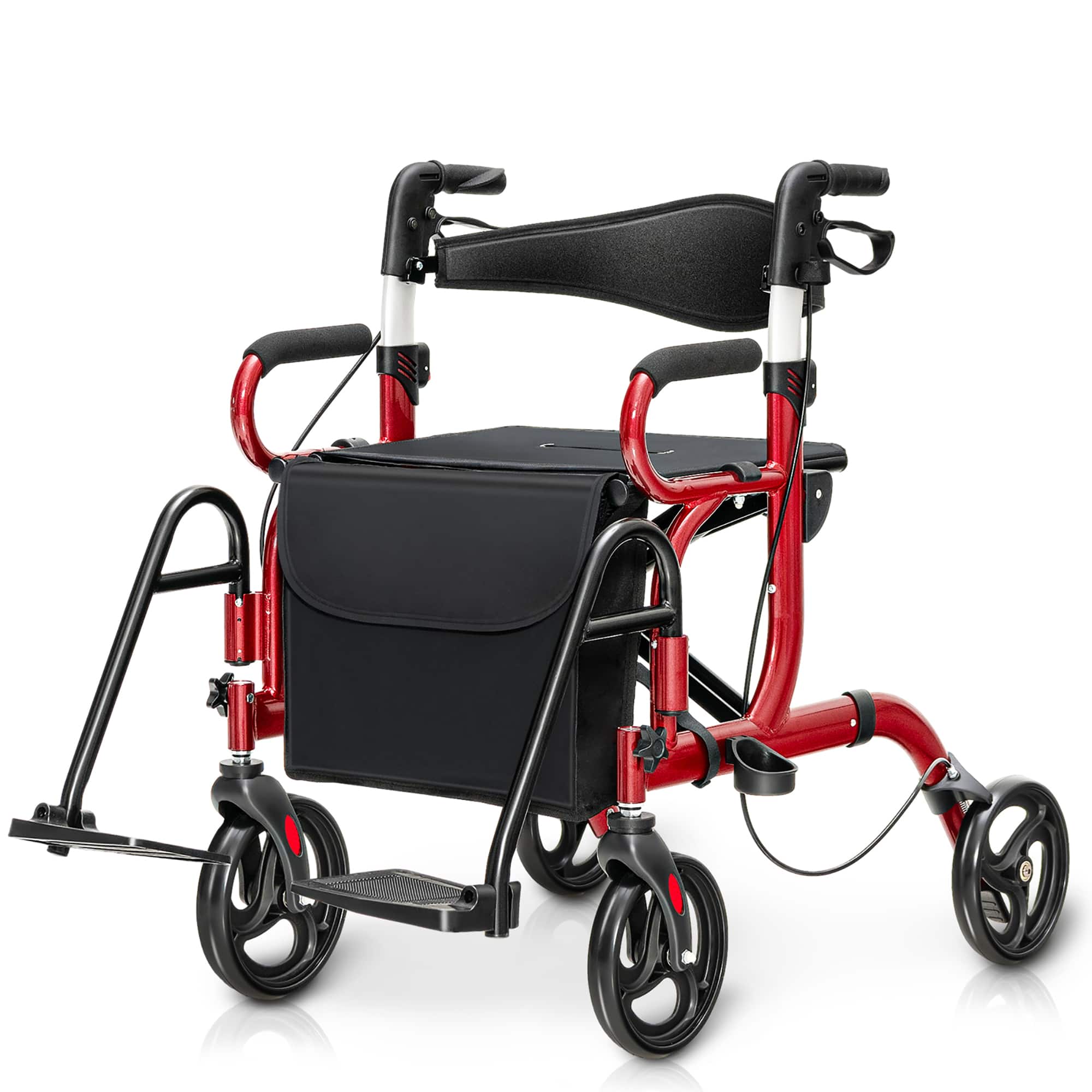Front. Costway - Costway Rollator Walker with Seat Folding Walker with 8-inch Wheels Supports up to 350lbs Red - Red.