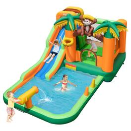 Gymax - Inflatable Water Slide Park Monkey Bounce House Splash Pool without Blower