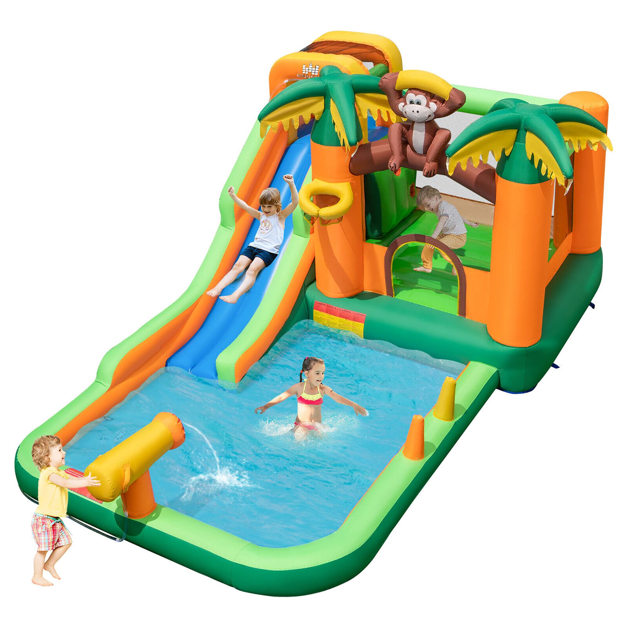 Front. Gymax - Gymax Inflatable Water Slide Park Monkey Bounce House Splash Pool without Blower.