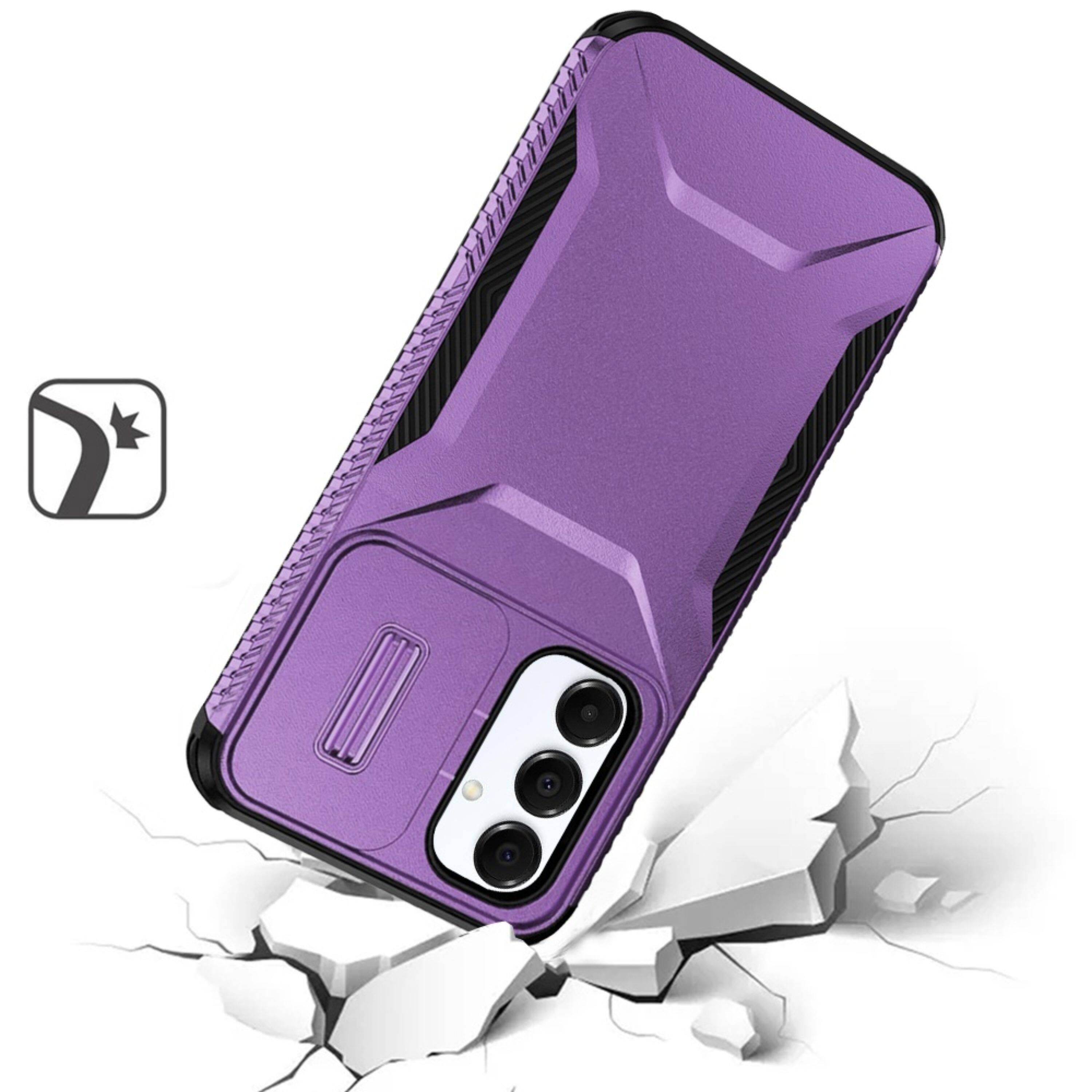 Angle. Kitcheniva - Rugged Side Grip Case With Sliding Lens Cover & Tempered Glass For Samsung A26 5G Dark Purple - Dark Purple.