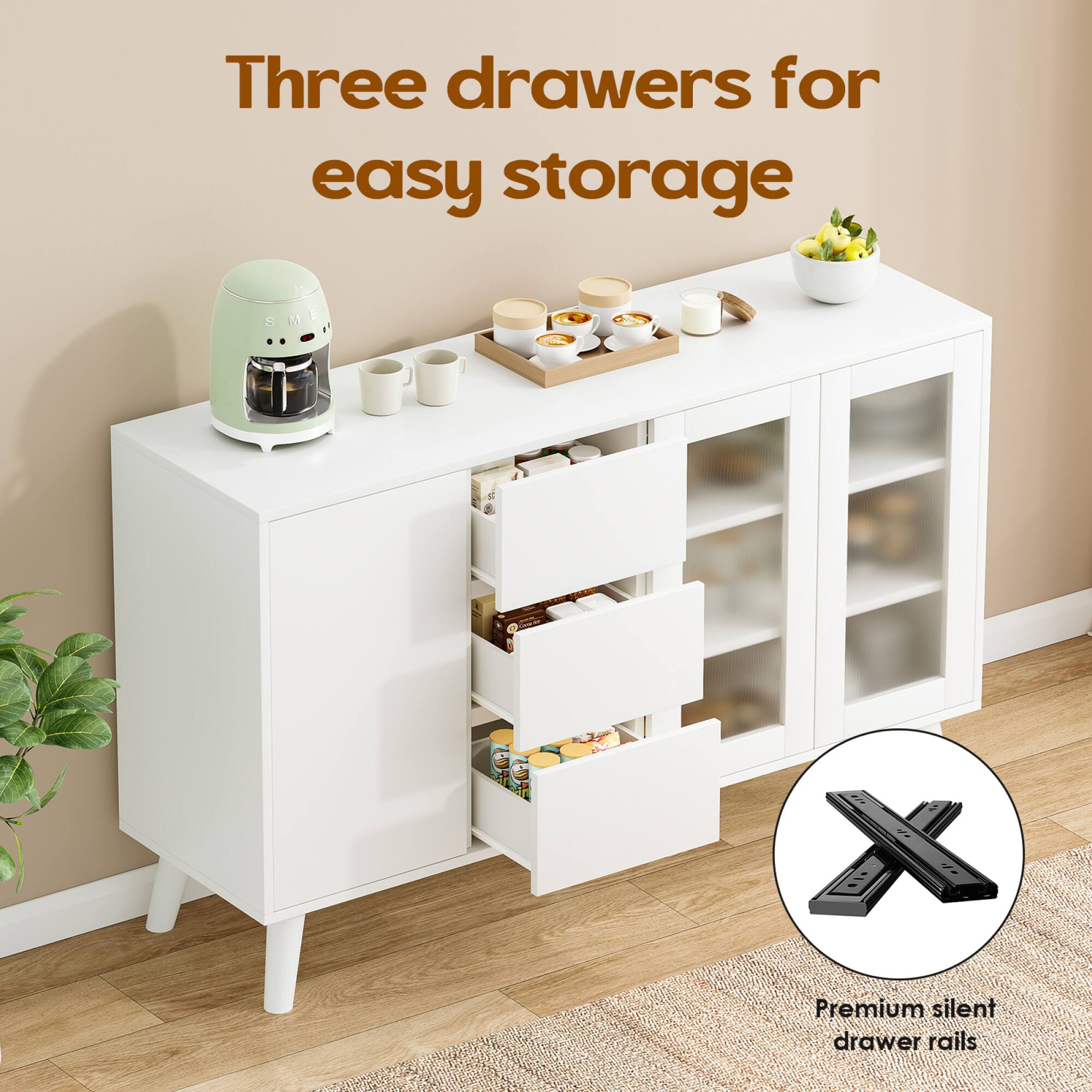 Three drawers for easy storage

Premium silent drawer rails