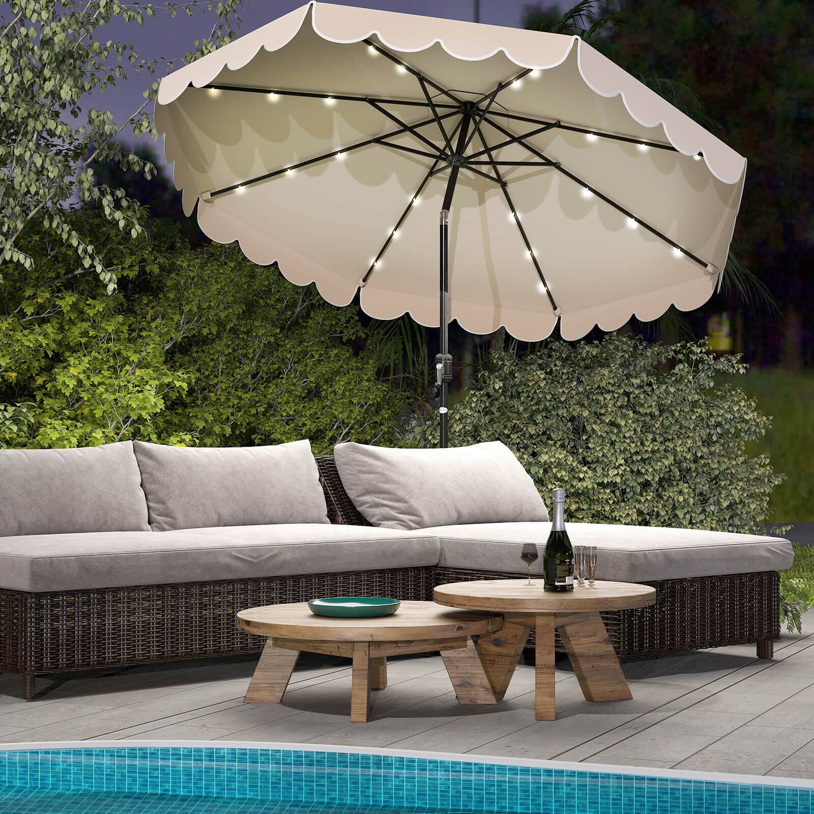 Alt View 4. Costway - Costway 10 FT Solar Patio Umbrella with 24 LED Lights 8 Ribs & Tilt Adjustment - Beige.