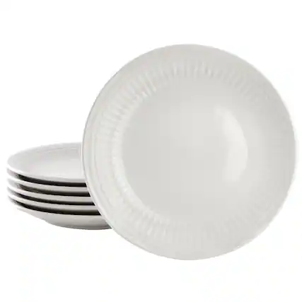 Front. Elama - Elama Hansel 6 Piece Stoneware Salad Plate Set in White, Service for 6 - White.