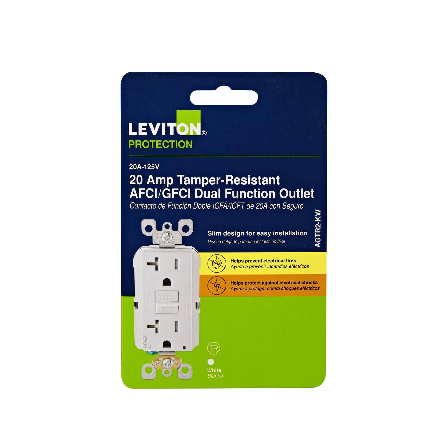 Leviton - 20 amps 125 V Tamper Resistant AFCI/GFCI Dual Function Outlet 5-20R 1 pk - White