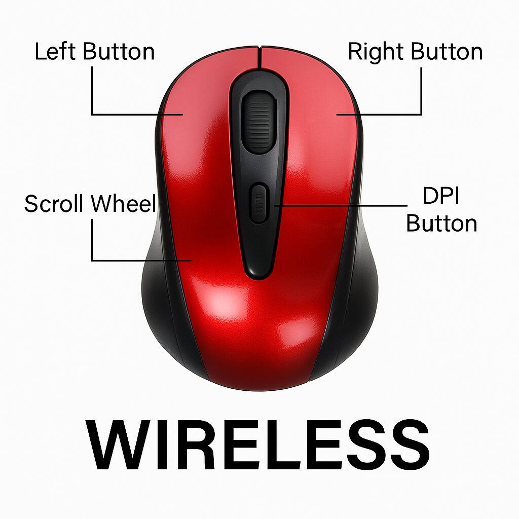 Left Button, Right Button, Scroll Wheel, DPI Button, WIRELESS