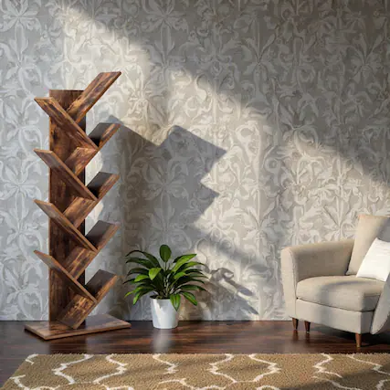 Front. Hivvago - Vertical 8-Tier Tree Bookshelf with Open Display Shelves - Coffee.