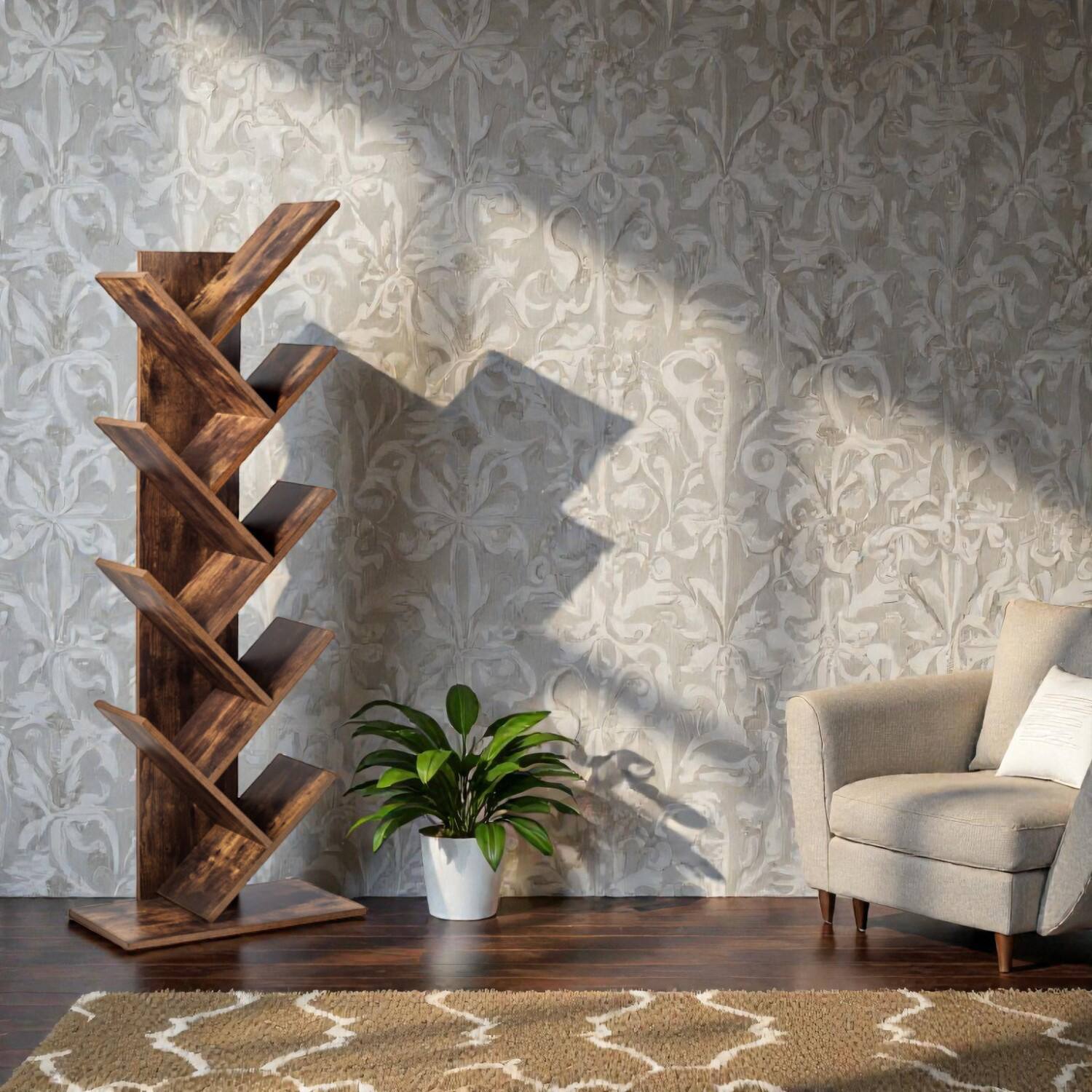 Front. Hivvago - Vertical 8-Tier Tree Bookshelf with Open Display Shelves - Coffee.