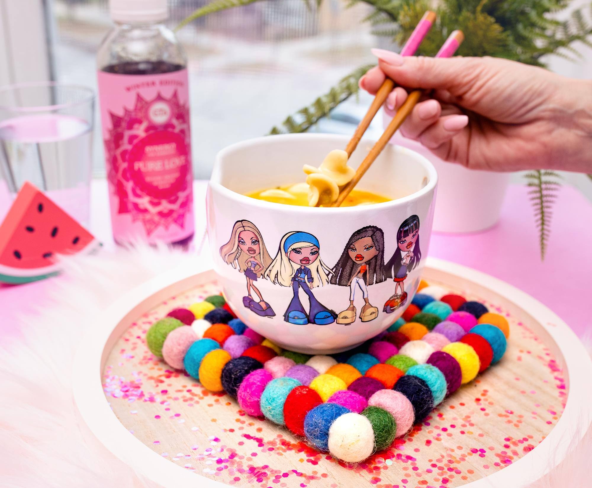 Alt View 4. Silver Buffalo - Bratz 20-Ounce Ceramic Ramen Bowl and Chopstick Set - Pink.