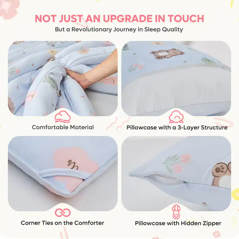 NOT JUST AN UPGRADE IN TOUCH  
But a Revolutionary Journey in Sleep Quality

- Comfortable Material
- Pillowcase with a 3-Layer Structure
- Corner Ties on the Comforter
- Pillowcase with Hidden Zipper