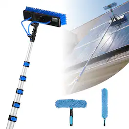 VEVOR - Solar Panel Cleaning Kit, 33 ft, Water Fed Pole Kit with Cleaning Brush, Soap Dispenser, Extendable Aluminum Telescopic - Silver + Blue