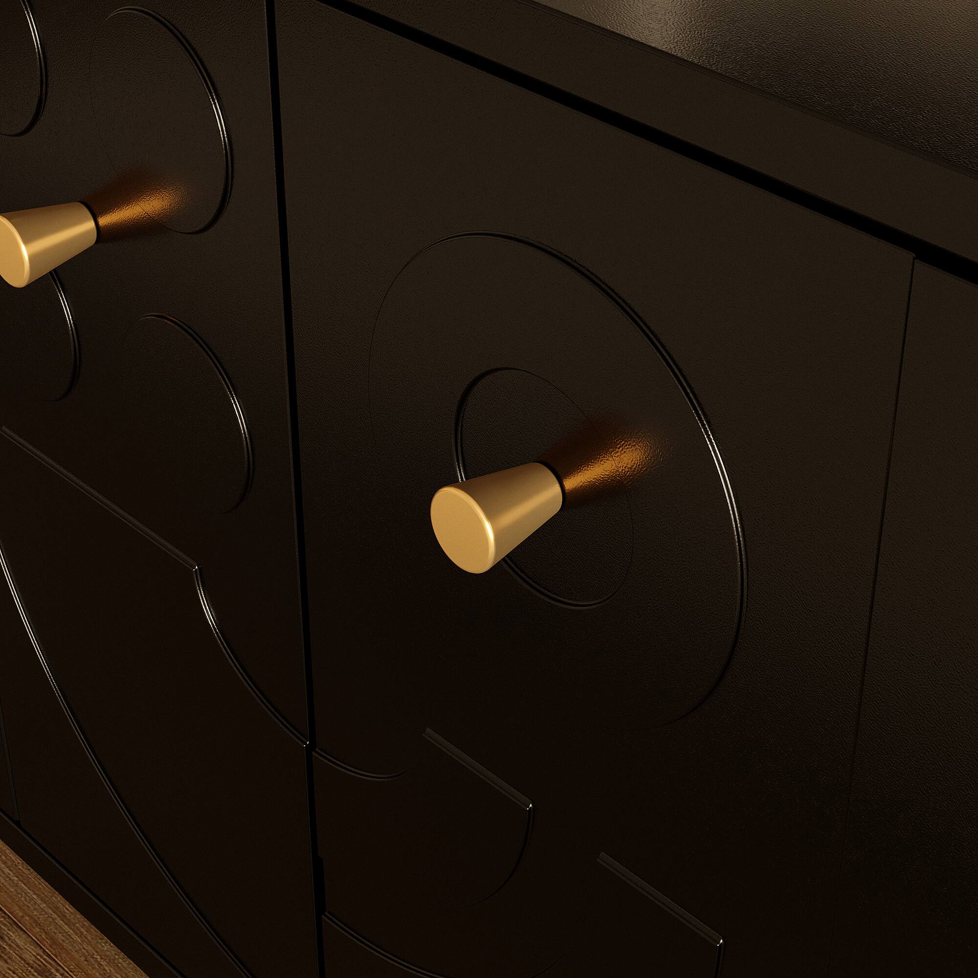 Alt View 4. Famapy - Famapy Retro - Modern TV Stand: Press - Open Doors & Patterned Flair - Black.