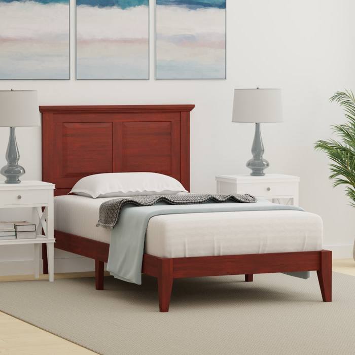 Left. Hivvago - Hivvago Twin Traditional Solid Oak Wooden Platform Bed Frame with Headboard - Cherry.