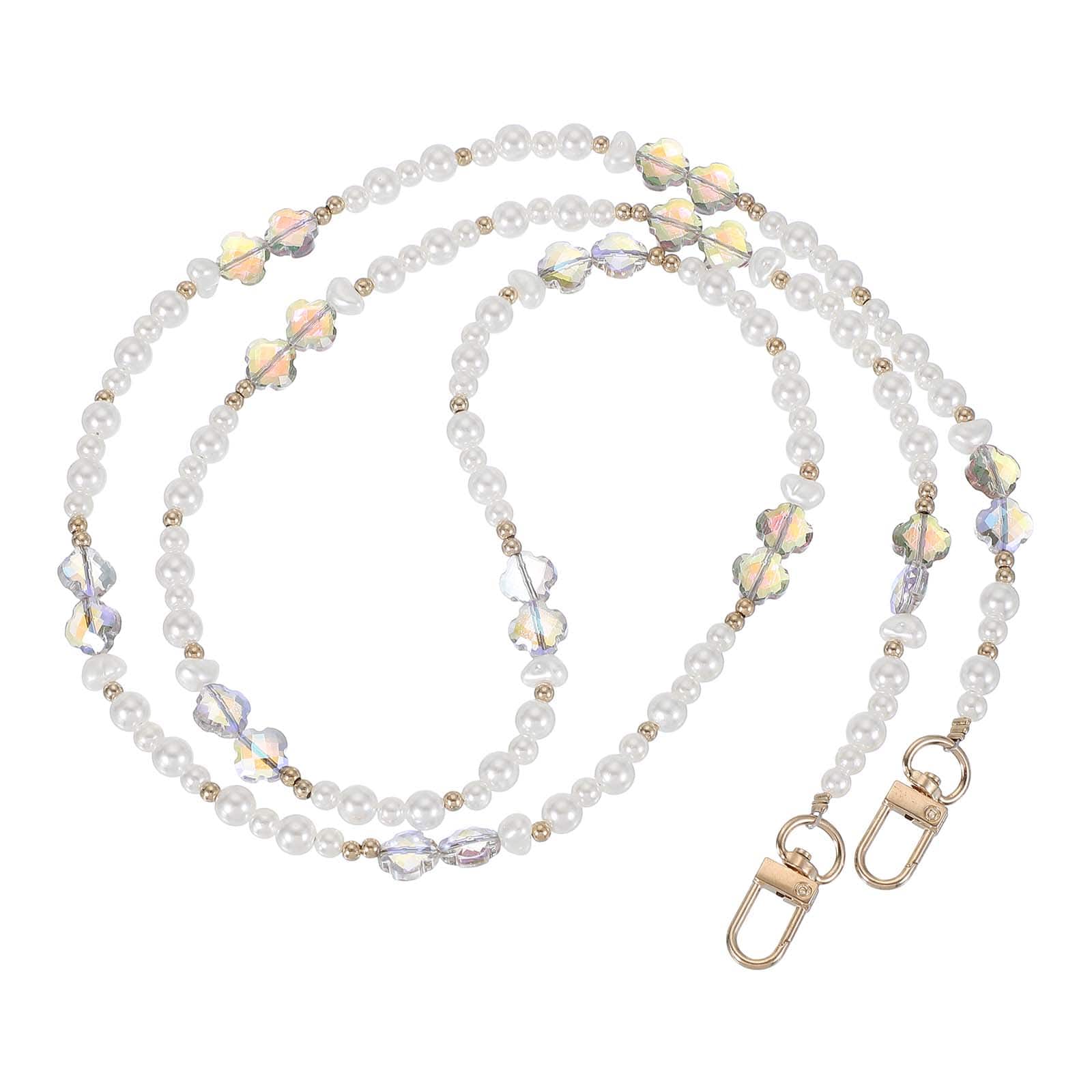 Unique Bargains - Pearl Phone Chain Crossbody Lanyard, Beaded Flower Wrist Strap Universal Cell Phone Charm Hanging Rope - Multicolored