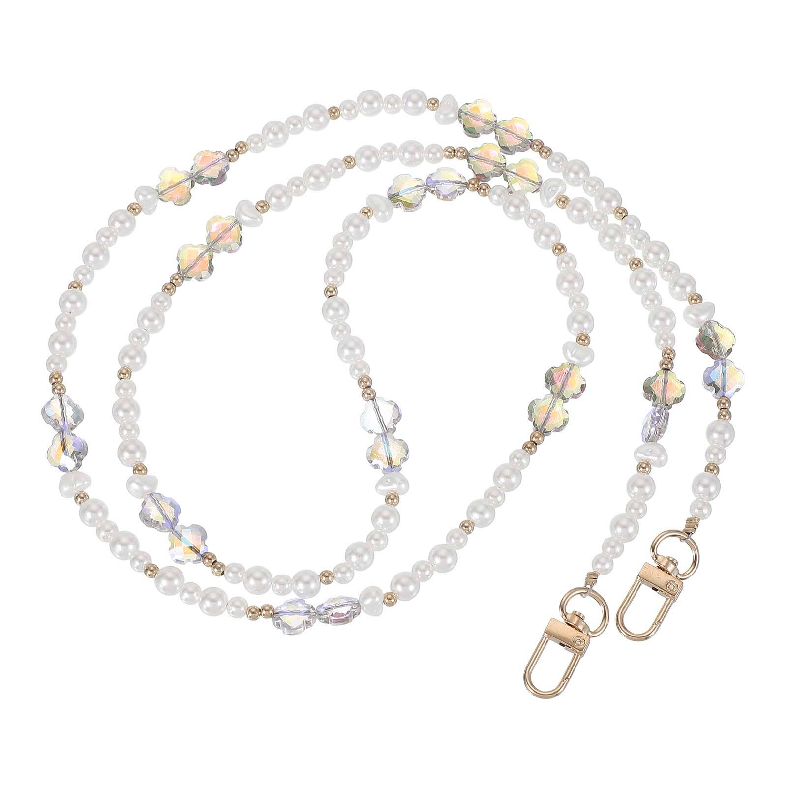 Front. Unique Bargains - Pearl Phone Chain Crossbody Lanyard, Beaded Flower Wrist Strap Universal Cell Phone Charm Hanging Rope - Multicolored.