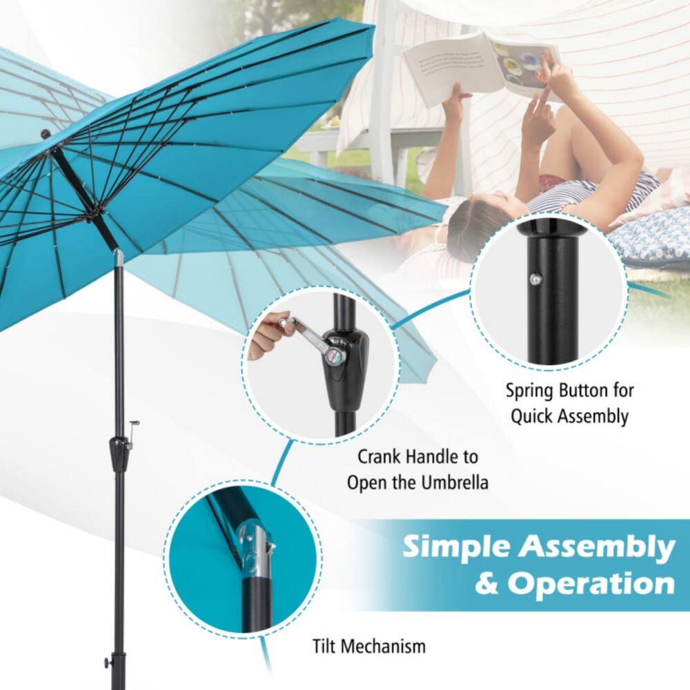 Spring Button for Quick Assembly  
Crank Handle to Open the Umbrella  
Simple Assembly & Operation  
Tilt Mechanism