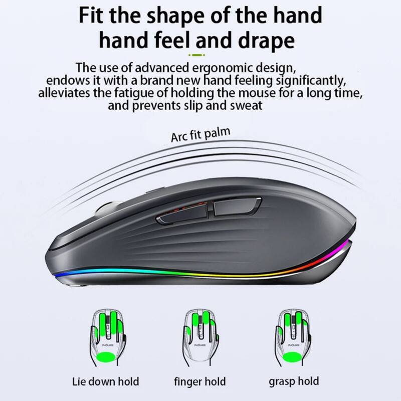 Fit the shape of the hand hand feel and drape

The use of advanced ergonomic design, endows it with a brand new hand feeling significantly, alleviates the fatigue of holding the mouse for a long time, and prevents slip and sweat

Arc fit palm

Lie down hold

finger hold

grasp hold