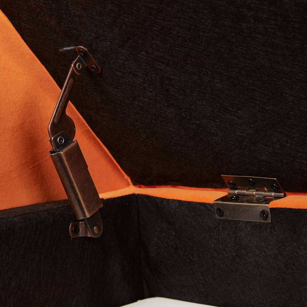 Back. Ropilly - Ropilly 51.5" Tufted Orange Velvet Storage Bench, Upholstered End of Bed Ottoman with Curved Arms for Bedroom & Entryway - Orange.