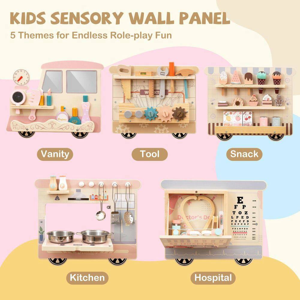 KIDS SENSORY WALL PANEL  
5 Themes for Endless Role-play Fun  

- Vanity  
- Tool  
- Snack  
- Kitchen  
- Hospital