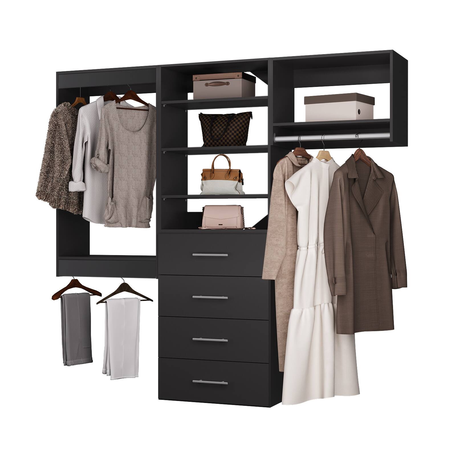 Front. LOVMOR - LOVMOR 102 in Black Modular Closet System Unit-Customizable Wall Mounted Walk-In Closets for Bedroom or Walk-in Closet - Black.