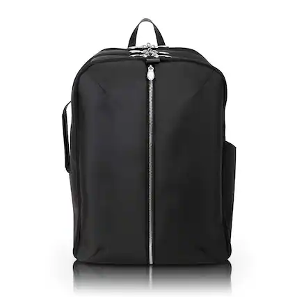 Front. McKlein - 17" Laptop Backpack, 1680D Ballistic Nylon Leather Trim, Triple Compartment, Laptop & Tablet Sleeves - Black.