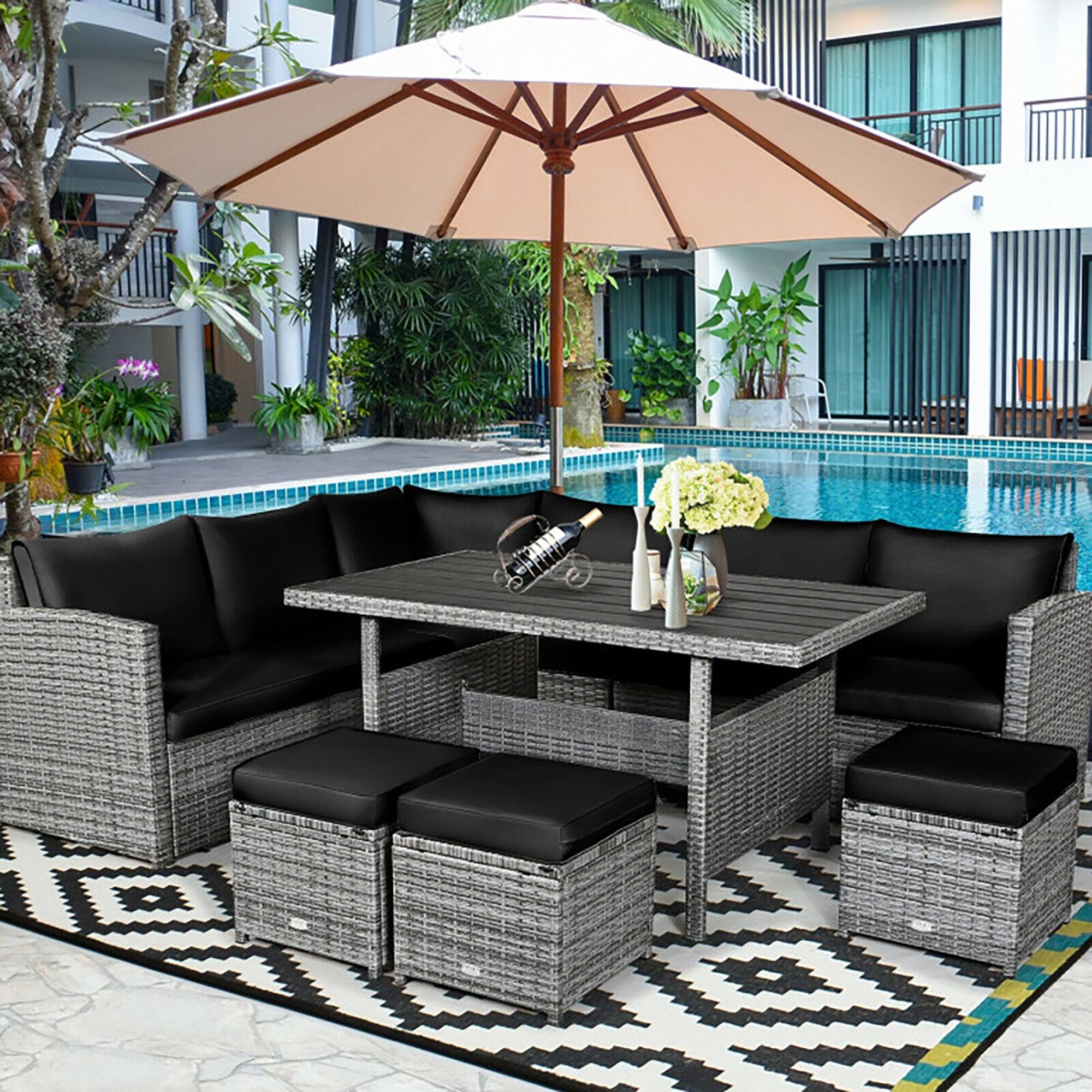 Alt View 1. Boyel Living - 7 Pieces Outdoor Wicker Sectional Sofa Set with Dining Table - Black.