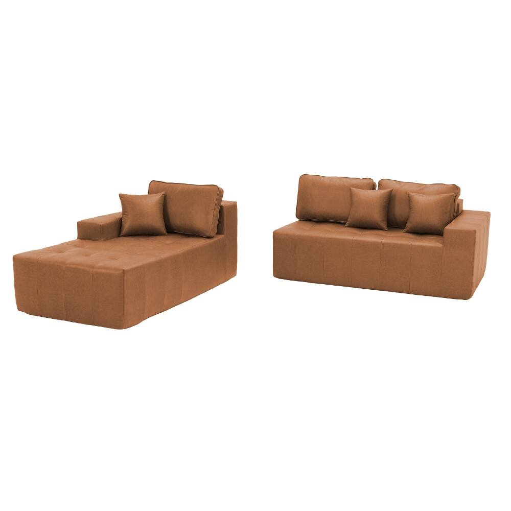 Alt View 3. Loheer - Loheer Faux Leather Corner Chaise Sofa L-Shaped Sectional Couch Convertible Sofa Bed Light Brown - Light Brown.