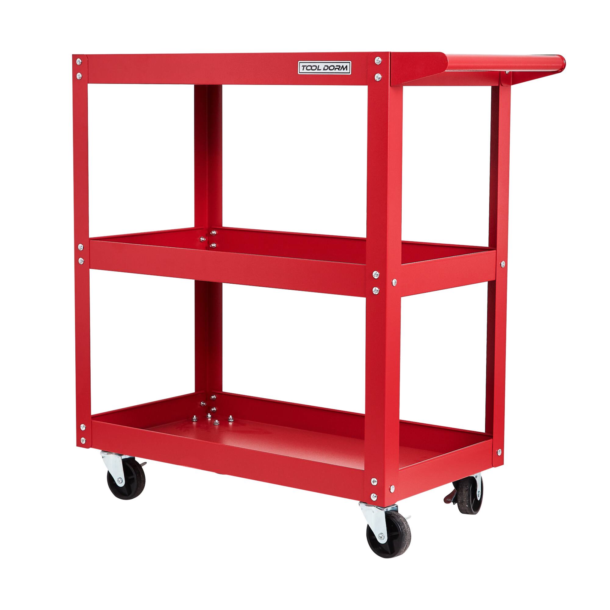 ELEMENT ACE - Professional 3-Tier Rolling Tool Storage Cart with Heavy-Duty Steel Frame and Smooth Ball Bearing Drawers - Red
