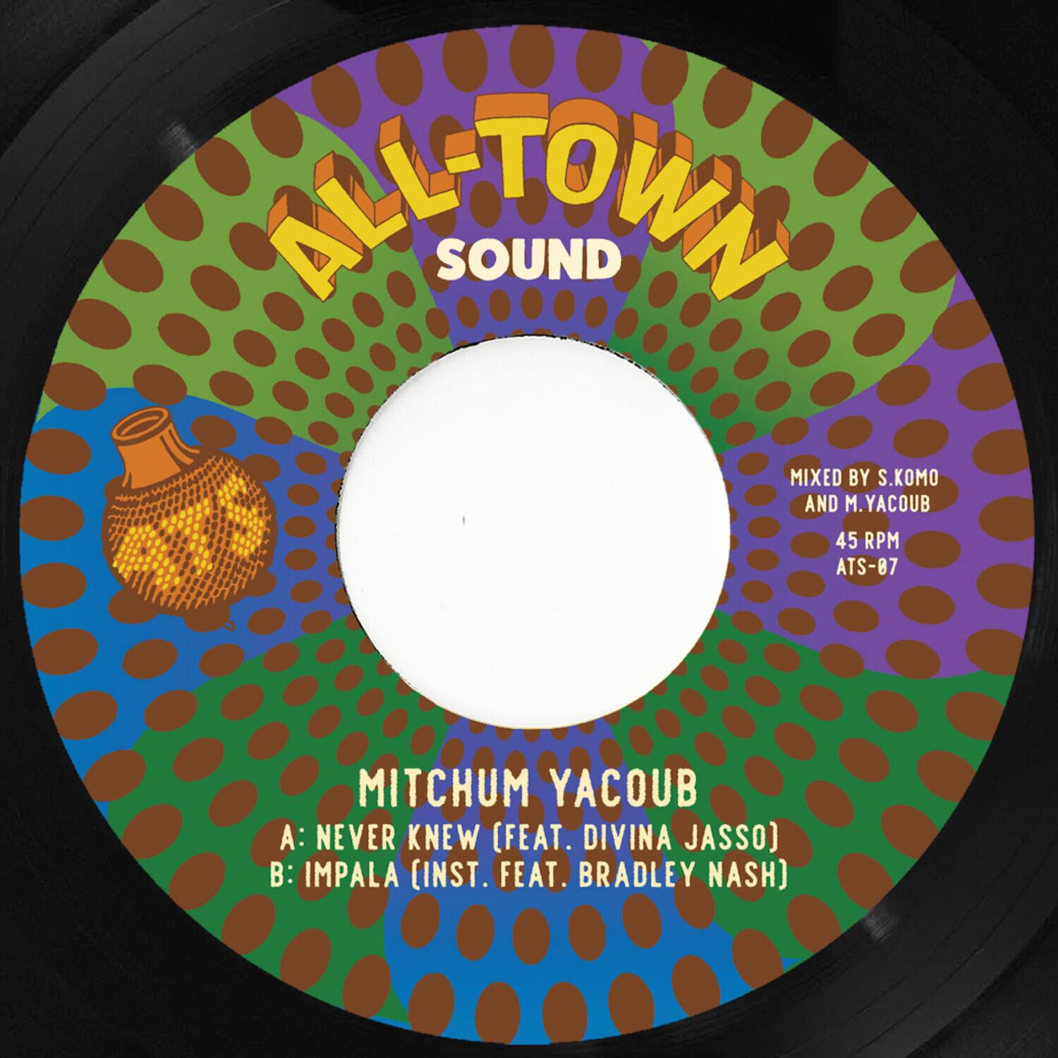ALL-TOWN SOUND

MIXED BY S. KOMO AND M. YACOUB

45 RPM
ATS-07

MITCHUM YACOUB
A: NEVER KNEW (FEAT. DIVINA JASSO)
B: IMPALA (INST. FEAT. BRADLEY NASH)
