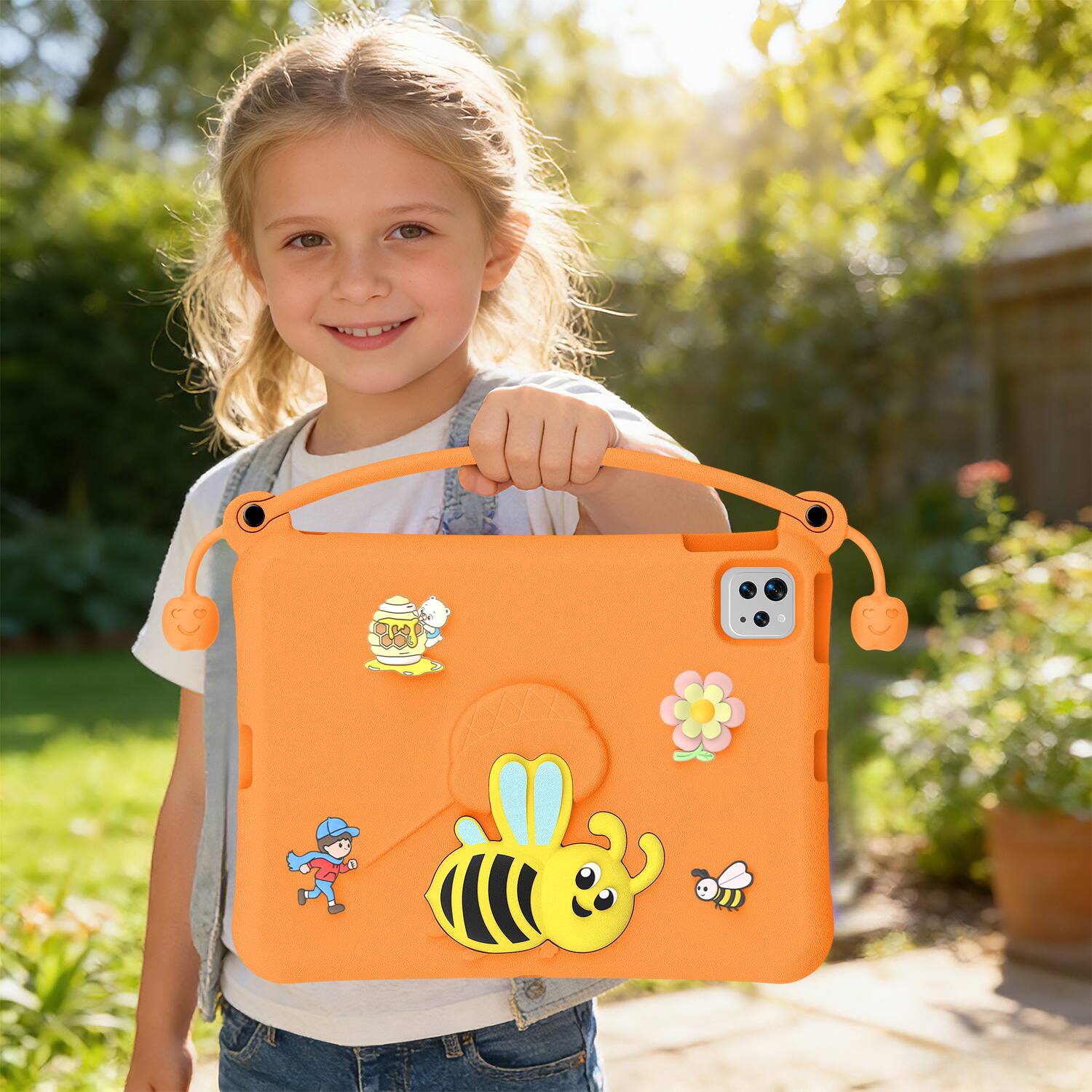 Alt View 4. Dteck - for Apple iPad (A16) 11" 2025 & iPad Air 11‑inch (M4) 2026 Kids EVA Tablet Case,Shockproof Kickstand Cover + Handle - Orange.