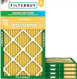 Filterbuy - 14x27x1 MERV 11 Pet & Allergy Defense, Electrostatic Pleated HVAC AC Furnace Air Filters Replacement (5-Pack) - Gold