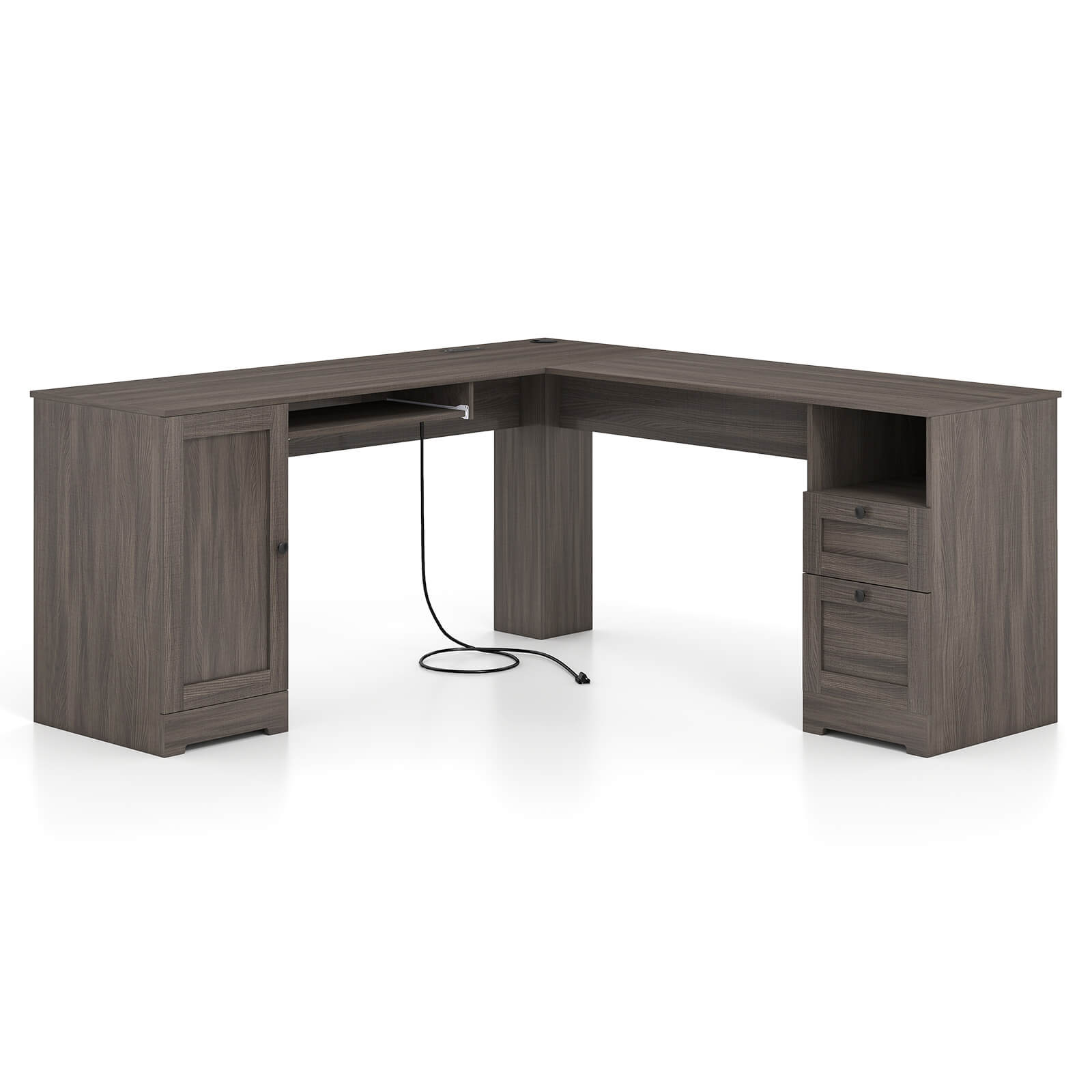 Alt View 9. Costway - Costway L-Shaped Corner Computer Desk Writing Table Study Workstation w/ Drawers - Gray.