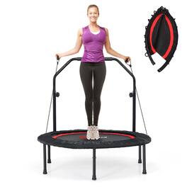 Costway - 40" Foldable Adjustable Trampoline Fitness Rebounder with Resistance Bands Home Gym - Red
