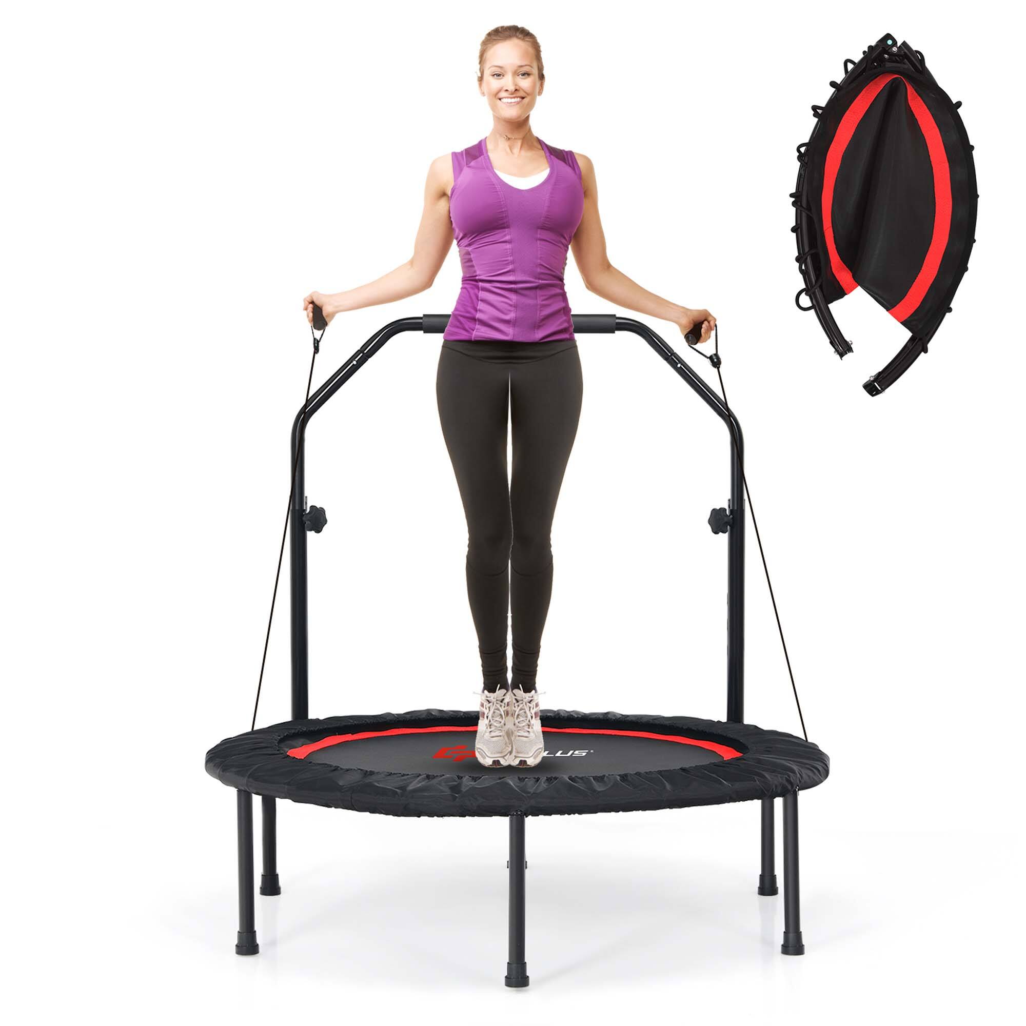 Front. Costway - Costway 40" Foldable Adjustable Trampoline Fitness Rebounder with Resistance Bands Home Gym - Red.