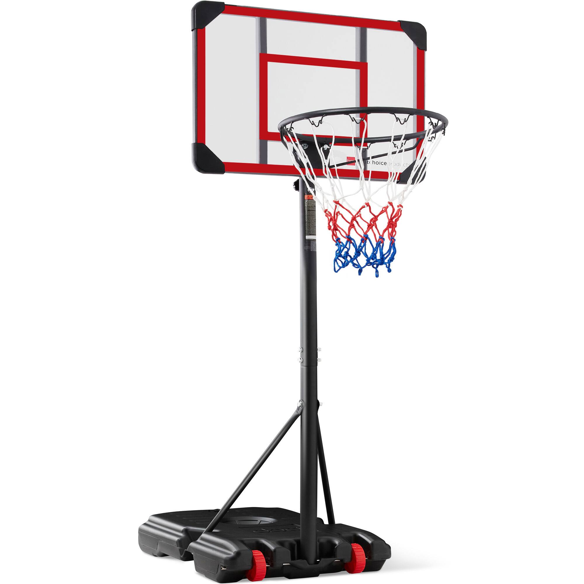 Best Choice Products - Kids Height-Adjustable Basketball Hoop, Portable Game w/ 2 Wheels, Square Backboard - Clear