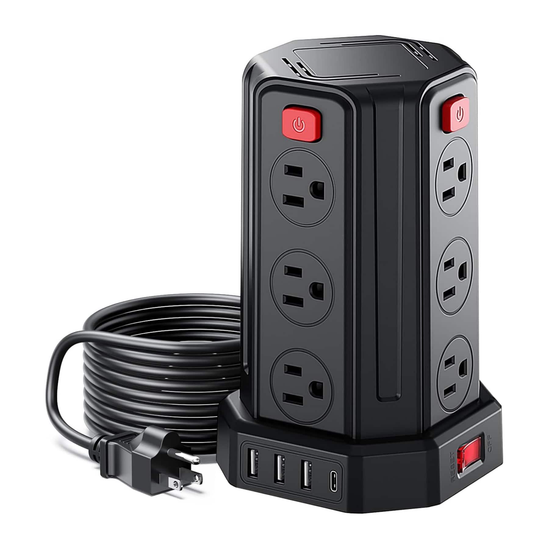 Dazzed Corner - Power Strip Surge Protector, 6.5 Ft Extension Cord - Black