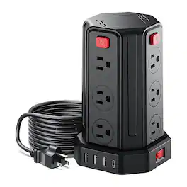 Dazzed Corner - Power Strip Surge Protector, 6.5 Ft Extension Cord - Black