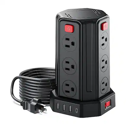 Front. Dazzed Corner - Power Strip Surge Protector, 6.5 Ft Extension Cord - Black.