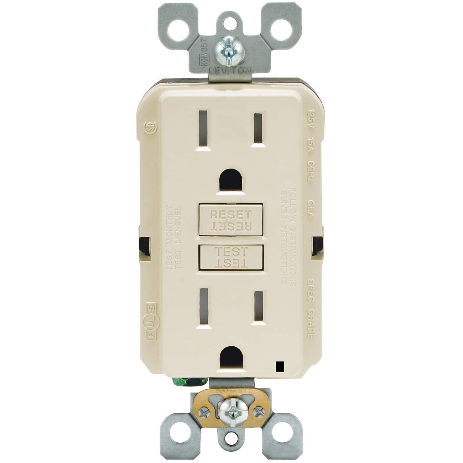 Leviton - SmartlockPro 15 amps 125 V Duplex GFCI Outlet 5-15R 1 pk - Light Almond