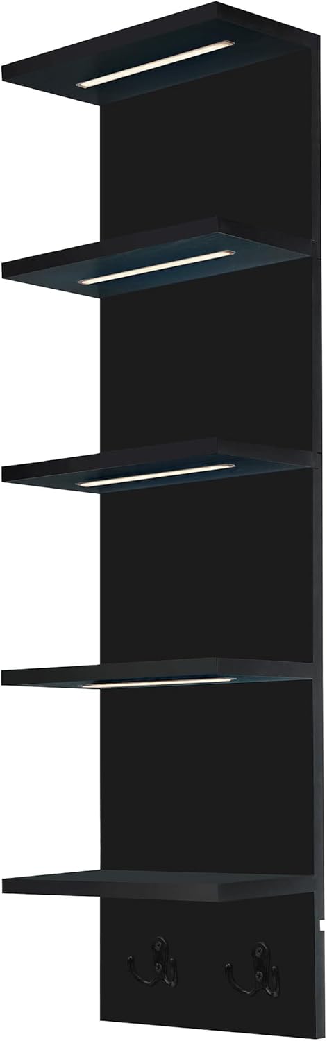 Back. Sorbus - Sorbus LED Light Display Shelf - Vertical 5 Tier Wall Shelf Unit with 2 Hooks, Column Utility Shelves, Gaming, Figurines - Black.