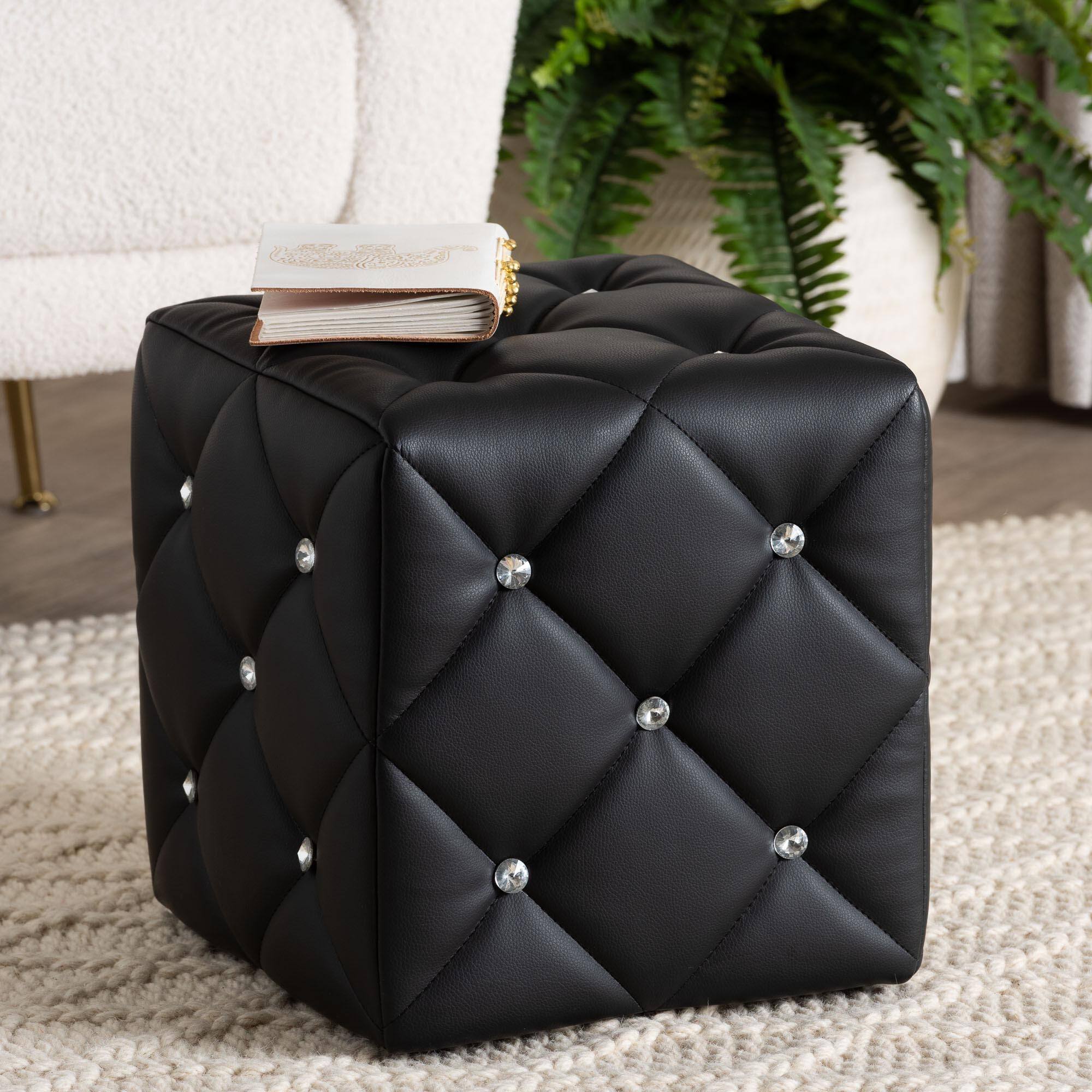 Alt View 2. Baxton Studio - Stacey Modern and Contemporary Faux Leather Upholstered Ottoman - Black.