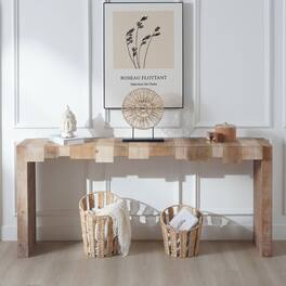 GOODSILO - Modern Rustic Entryway Console Table with Sculpted Block Design - Narrow Sofa Table for Hallway or Living Room - Multicolor