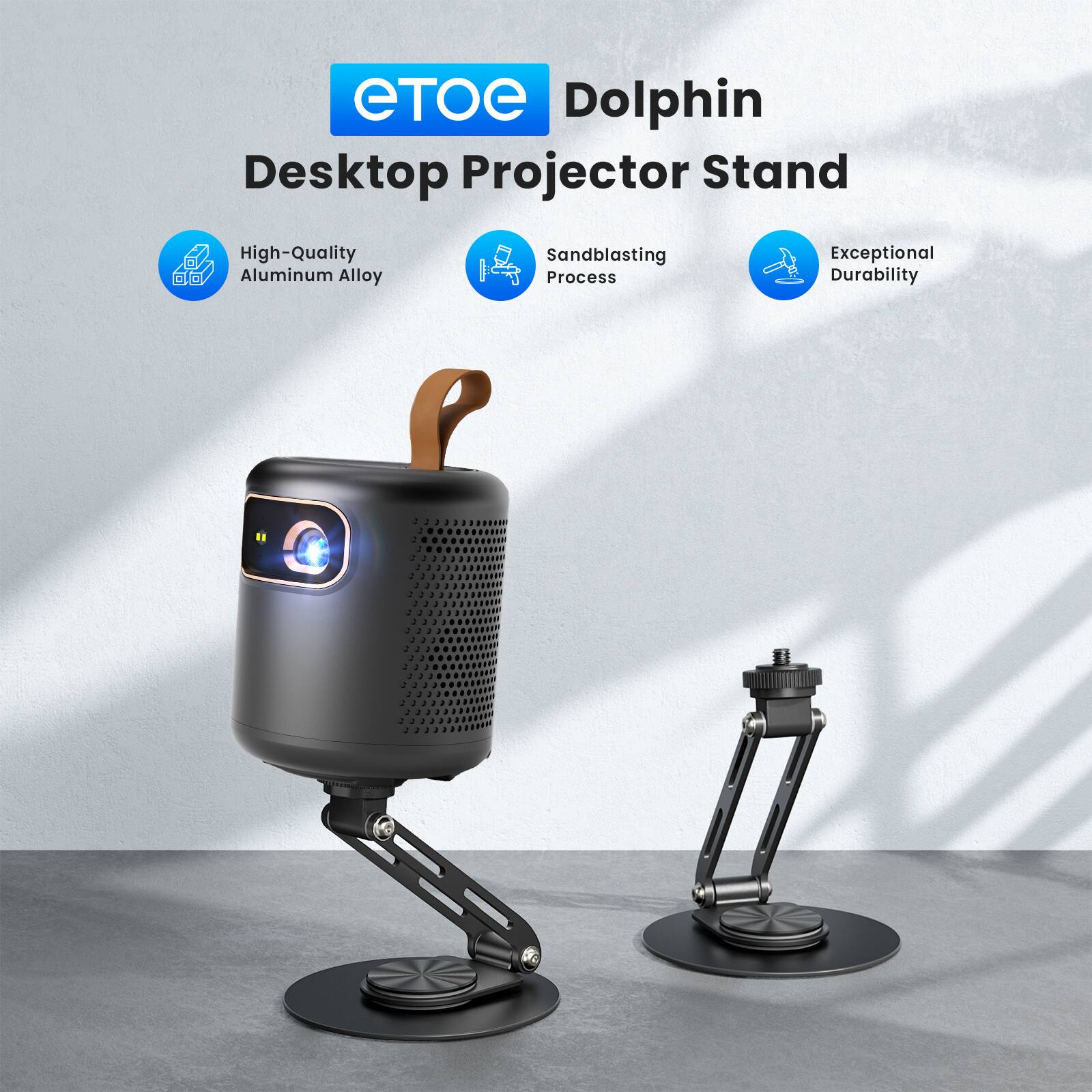 eTOE Dolphin Desktop Projector Stand High-Quality Aluminum Alloy Sandblasting Process Exceptional Durability