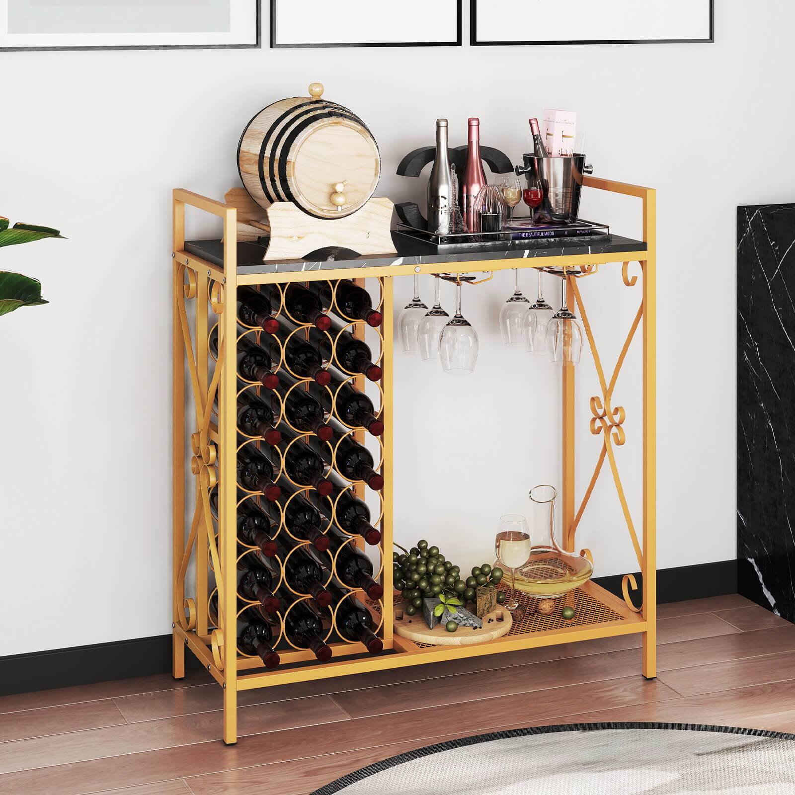 Alt View 3. Costway - Costway 21 Bottle Wine Rack Freestanding Floor Wine Bottle Organizer with Storage Shelf - Gold.