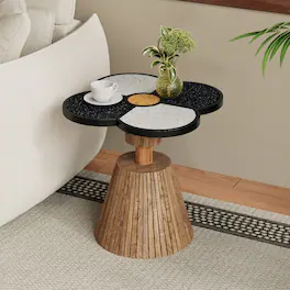 Loheer - Four-Leaf Clover Side Table Decorative Accent Table Wood-Grain Base Small Space Coffee Table - Brown